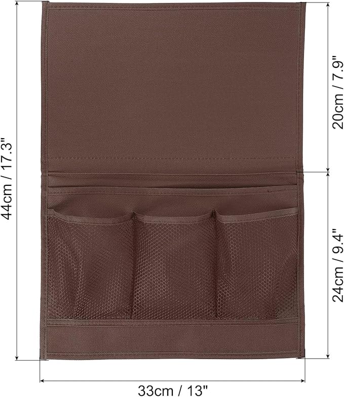 PATIKIL 2pcs Bedside Caddy, Bed Caddy Bedside Organizer Bed Hanging Caddy 4 Pockets Bed Pockets Bedside Storage Hanging Storage Bag for Remote Control Bedroom Phones Glasses, Brown