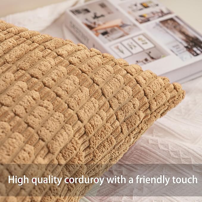 Aegero Pack of 2 Corduroy Decorative Throw Pillow Covers 12x24 Inch Soft Striped Pillow Covers Modern Farmhouse Home Decor for Sofa Living Room Couch Bed（Coffee）