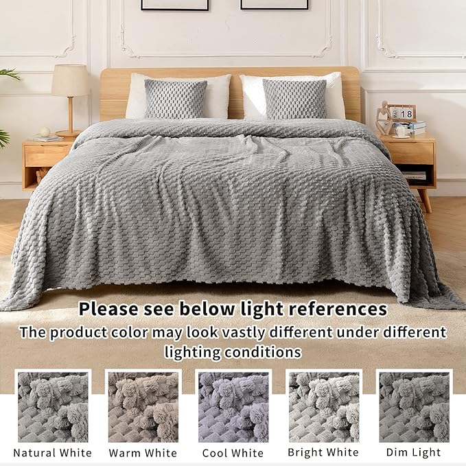 FY FIBER HOUSE Fleece Blanket King Size for Bed 300GSM Super Soft Plush Fuzzy Blankets and Throws for Sofa Couch Office, 90x108 Inches, Light Grey