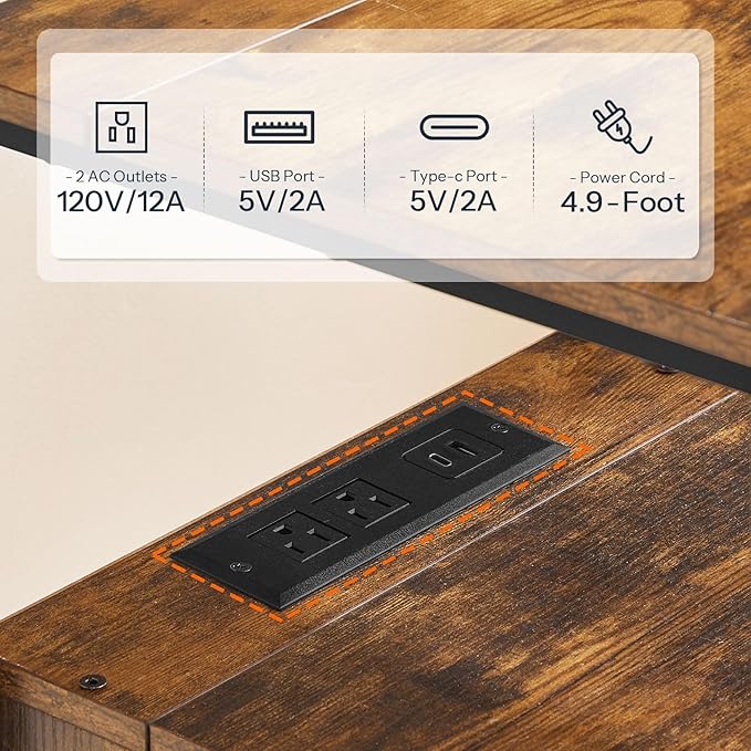 HOOBRO End Table Set of 2 with Charging Station, Bedside Table with 2 Drawer & USB Ports & Type-C Port, Nightstand for Small Spaces, Stable and Sturdy, for Living Room, Rustic Brown BF43UBZP201