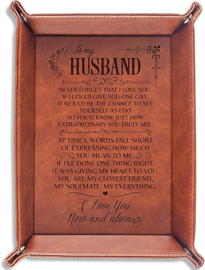 INNObeta Valentines Gifts for Husband, Men, Him, Anniversary Birthday, Valet Tray for Male, Men, Desktop Storage Organizer PU Leather Bedside Tray Key Coin Holder