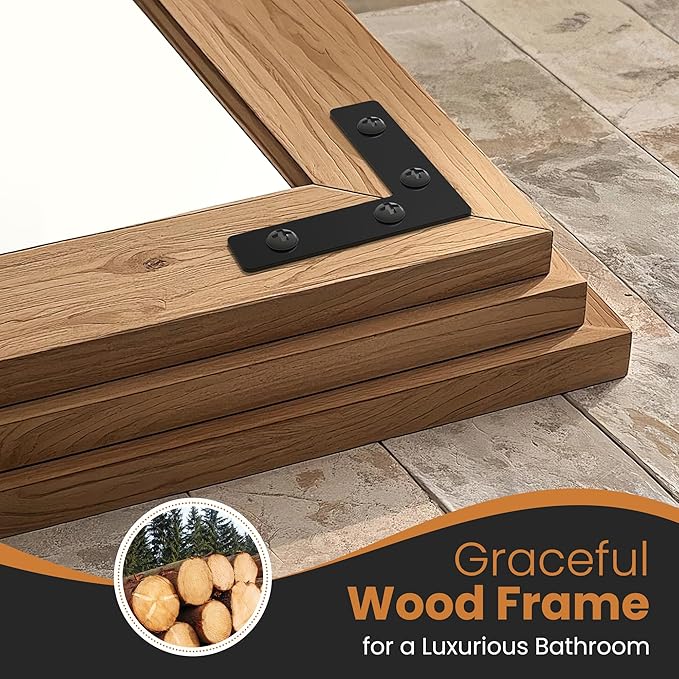 Full Length Mirror with Wooden Frame, 55"X30" Solid Wood Standing Floor Mirror for Farmhouse, Bathroom, Bedroom Decor, Hanging or Leaning Wall-Mounted