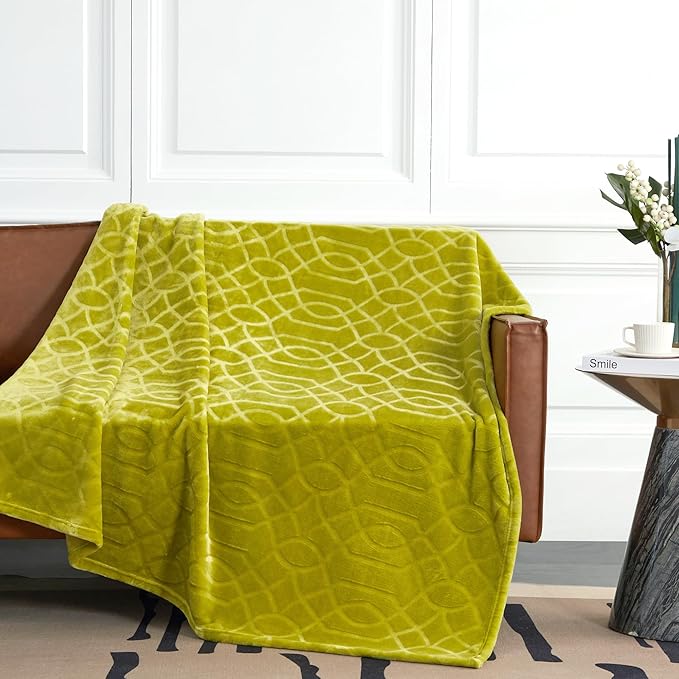 Soft Cozy Fleece Throw Blanket, 50x60 Inches – Lightweight Plush Blanket for Couch, Fuzzy 3D Jacquard Design, for Sofa, Bed & Travel - Olive Green