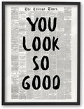 iHery Premium Natural Black OAK Wood 12x16in You Look So Good Trendy Inspirational Framed Wall Art, Vintage Girl Newspaper Motivational Canvas Wall Decor For Dorm Bedroom Living Room Posters 1Pack