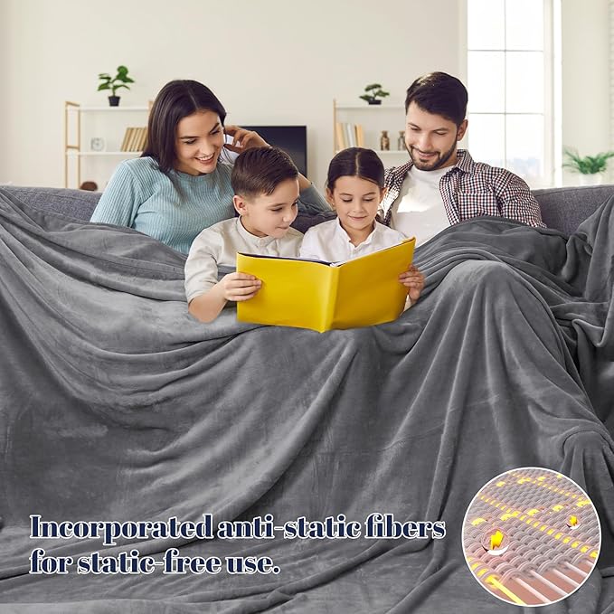 PHF Oversized King Big Fleece Blanket 120"x120", No Shed No Pilling Extra Large Soft Blanket, Giant 10'x 10' Lightweight for Bed, Sofa Travel and Camping, Suitable for All Season, Grey