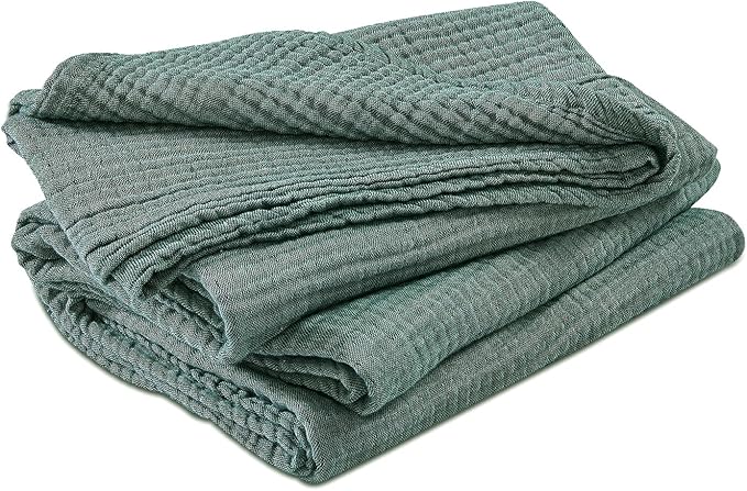 EMME Cotton Muslin Twin XL Blanket Breathable Gauze Soft Lightweight Blankets Adults Gifts for Women (Heather Forest Green, 66"x90")