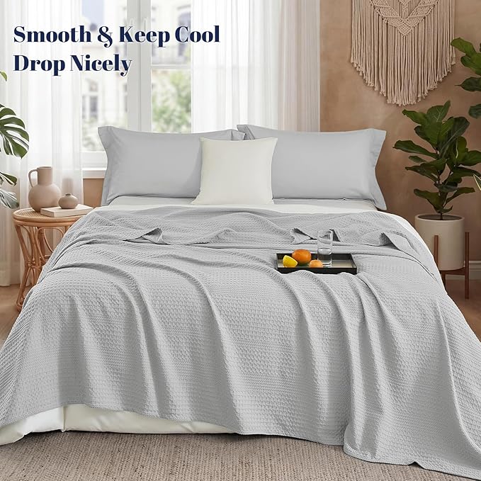 PHF Lightweight Waffle Weave Blanket Twin Size, Breathable & Ultra Soft, 66"x 90" Soft & Cozy Thin Blanket for All Season & Hot Sleepers, Bed, Home Decor - Light Grey