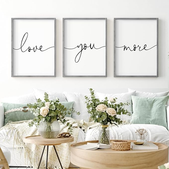 Heiple Love You More Sign Set of 3 Framed Above Bed Wall Decor Farmhouse Bedroom Decor Wood Art Rustic Master Bedroom Essentials Home Decoration (Gray, 11”x14”)