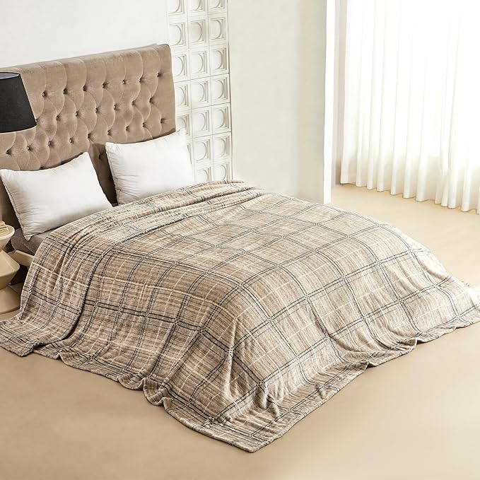 COOVA Oversized King Fleece Blanket 120x120 inches, Soft Cozy Warm Giant Extra Large 10'x10' Blanket for Bed, Sofa, Couch,Travel, Camping, California Huge Flannel Big Throw Blanket, Line Taupe