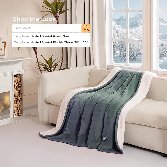 Heated Blanket Electric Throw 50" x 60" -Heated Throw Blanket with 4 Heating Levels & 3 Hours Auto Off,Machine Washable,ETL & FCC Certification(Lake Green)