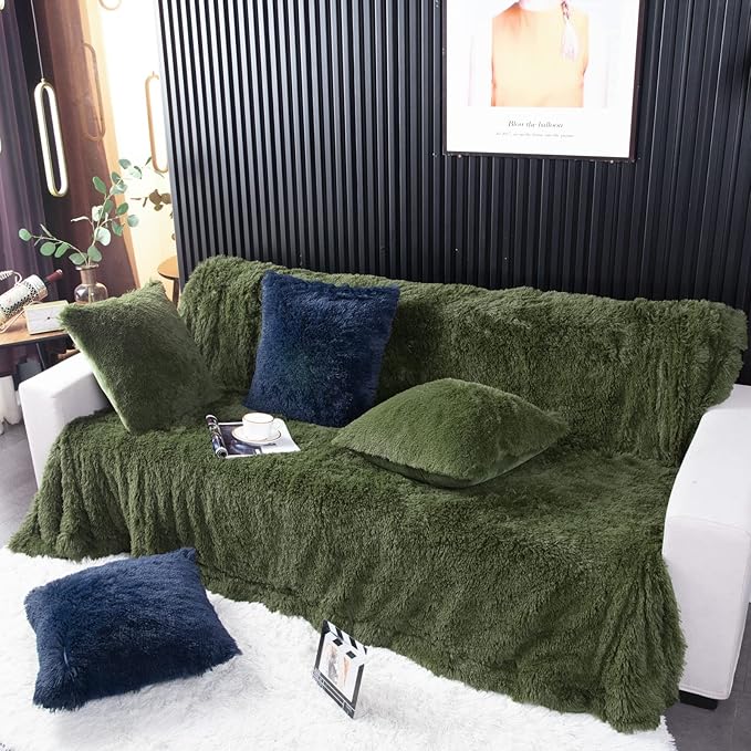 YUSOKI Faux Fur Queen Blanket(Olive Green,90" x 90"),Whithout Pillows,Winter Lightweight Plush Fuzzy Soft Cozy Microfiber Comfy Bed Blanket for Women Kids Girls Couch Sofa Washable
