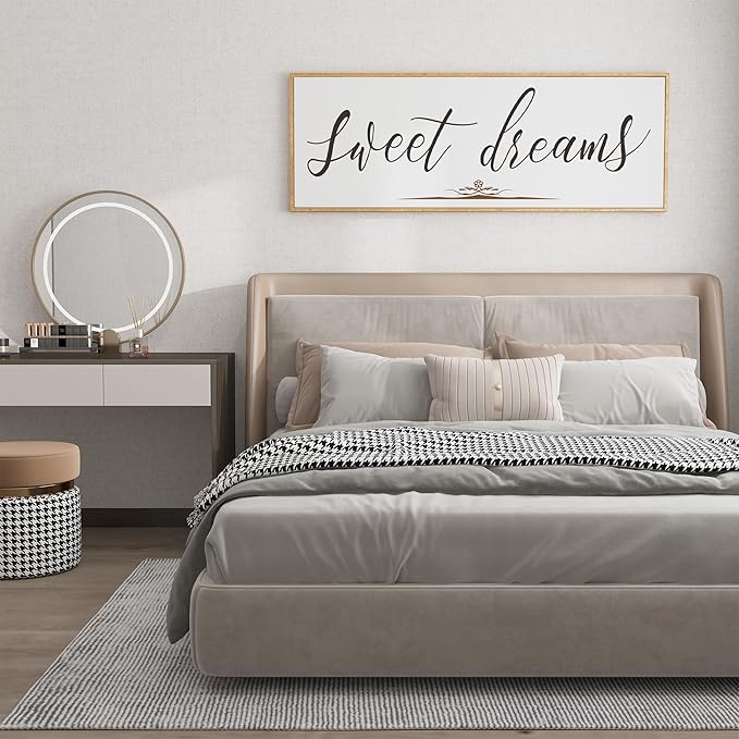 PEONIA 41" x 15" Sweet Dreams Above The Bed Wall Decor - Aesthetic And Minimalist Sweet Dreams Large Above Bed For Bedroom Wall Art Decor Canvas Signs With Soft Colors, Delicate Details (Wood)