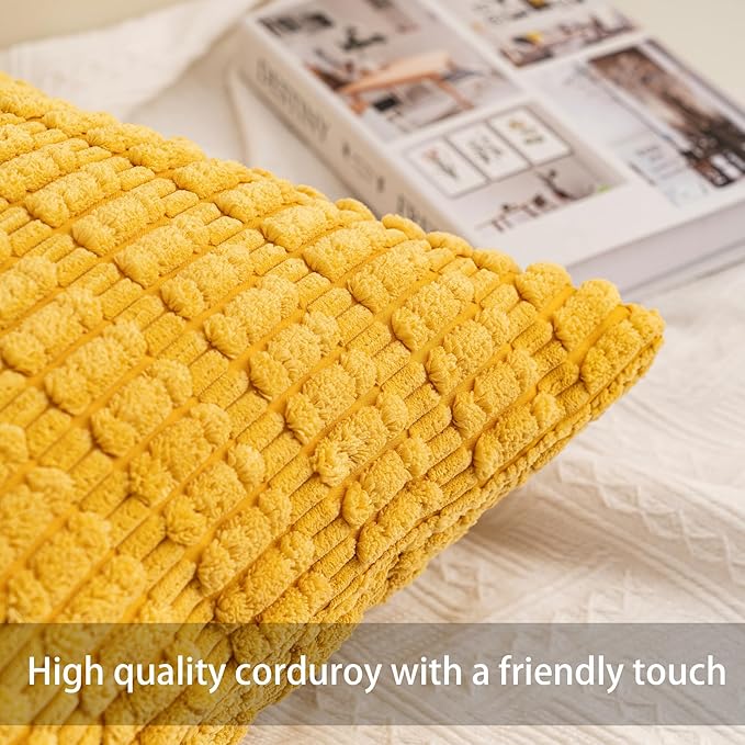 Aegero Corduroy Decorative Throw Pillow Covers 14x36 Inch Soft Striped Pillow Covers Modern Farmhouse Home Decor for Sofa Living Room Couch Bed（Yellow）