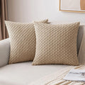 MIULEE Pack of 2 Decorative Throw Pillow Covers 18x18 Inch Soft Boho Striped Textured Corduroy Pillow Covers Modern Farmhouse Home Decor for Couch Bed Sofa Living Room Neutral Tan
