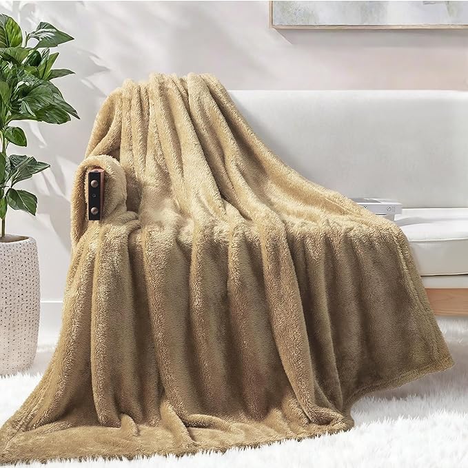 Exclusivo Mezcla Plush Fuzzy Fleece Throw Blanket Extra Large, Super Soft, Fluffy and Warm Blankets for Couch, Bed, All Season (Brown, 50x70 inches)
