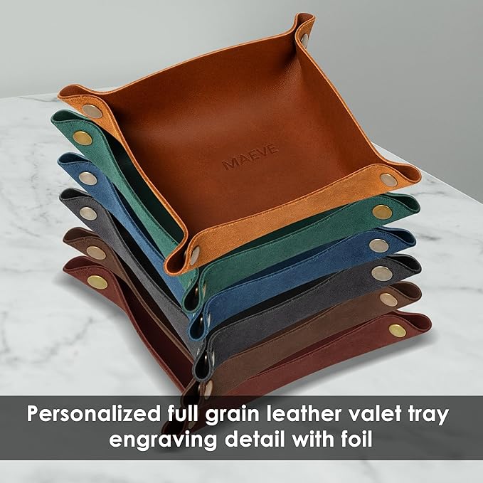 Northwind Personalized Leather Valet Tray – Made in USA - Custom Monogramed Full Grain Leather Catchall Tray for Men, Desk Organizer & Groomsmen Gift, Perfect Storage for Nightstand, Dresser
