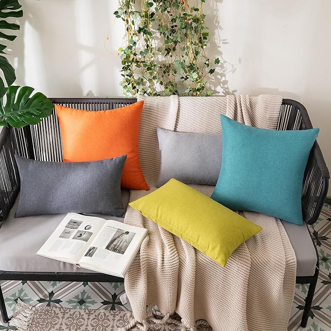 MIULEE Pack of 2 Decorative Outdoor Solid Waterproof Throw Pillow Covers Faux Linen Garden Farmhouse Cushion Cases for Summer Patio Tent Balcony Couch Sofa 16x16 Inch Bright Orange