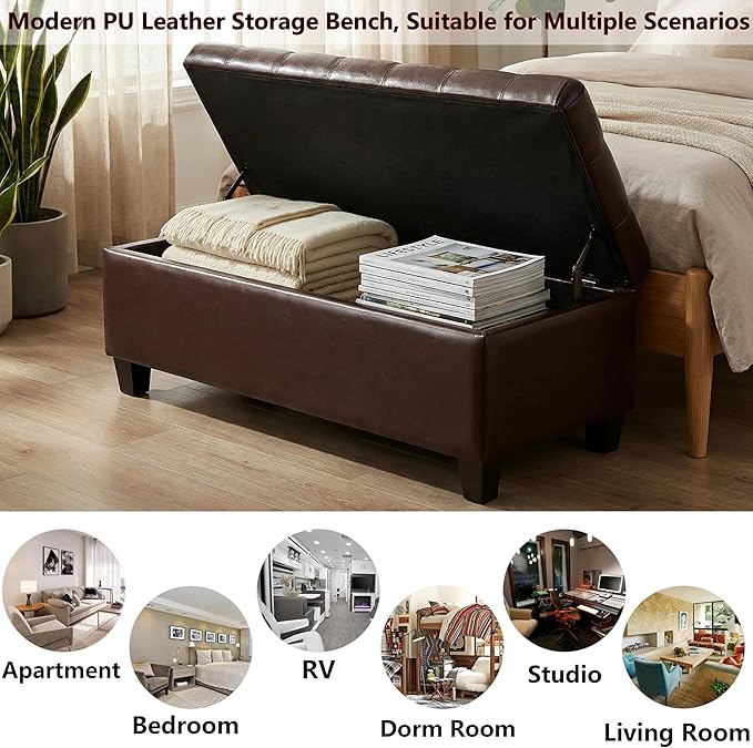 50.25" PU Leather Storage Ottoman Bench for Bedroom Bed End,Tufted Faux Leather Ottomans with Storage for Living Room,Bedside,Entryway,Modern Window Benches with Seating