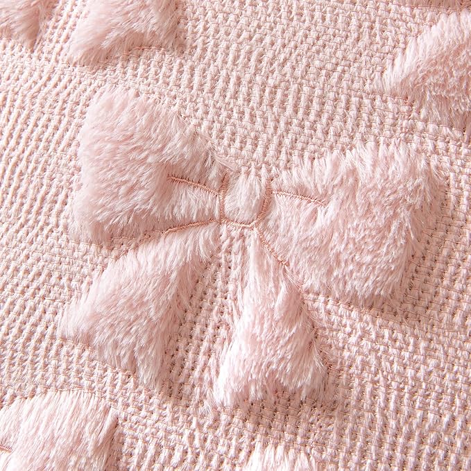 MIULEE Light Pink Bow Pillow Covers Coquette Room Decor Aesthetic Set of 2 Spring Decorative Cute Girl Soft Plush Faux Pillowcase for Preppy Room Decor Bedroom Couch,12x20 Inch