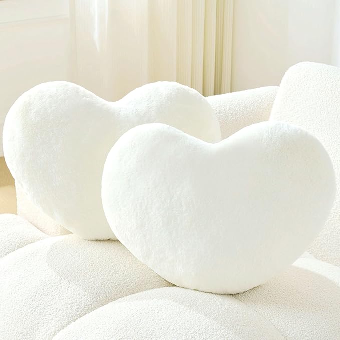 2PCS Throw Pillows Heart Pillow Home Decor Decorative Couch Pillows Bed Pillows Outdoor Pillows Valentine Gifts,White 13"*19"