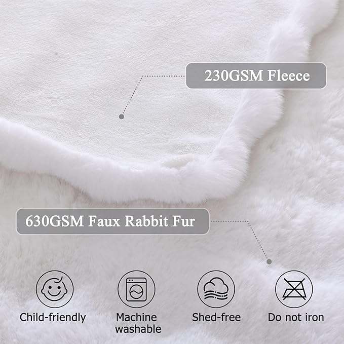 60x80in Faux Fur Throw Blanket for Couch or Bed,Washable Travel Throw Plush Decorative Throw for Home Décor
