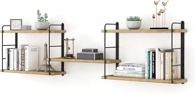 Wall Shelves, Wall Mounted Bookshelves, DIY Floating Shelves for Wall, Wood Hanging Book Shelves for Room, Bedroom, Living Room, Easy Installation (Wooden, 50W x 17H)