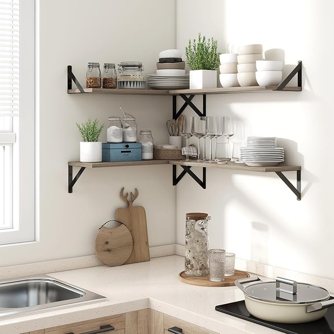Axeman Floating Shelves for Wall 24 Inch | 24W x 8D Rustic Grey Floating Shelves Set of 2 | 8 Inch Deep Wall Shelves for Bathroom Kitchen Living Room | Bookshelf Display Shelves