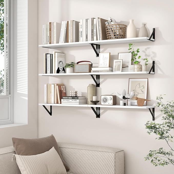 Axeman 40 Inch Floating Shelves | 8 Inch Deep White Wall Shelves Set of 2 | 39.4" W x 8" D Rustic White Wood Shelves for Bathroom Kitchen Living Room