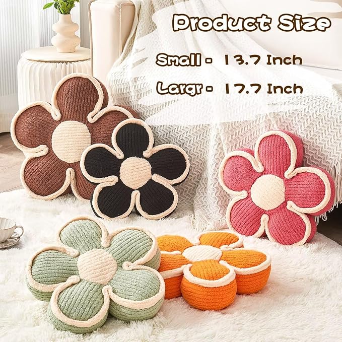 Kcvvcr Soft Flower Shaped Floor Cushion, Decorative Throw Pillow, Plush Bedroom Seating Cushion, 13.7 Inch Brown Flower Decor Plush Pillow