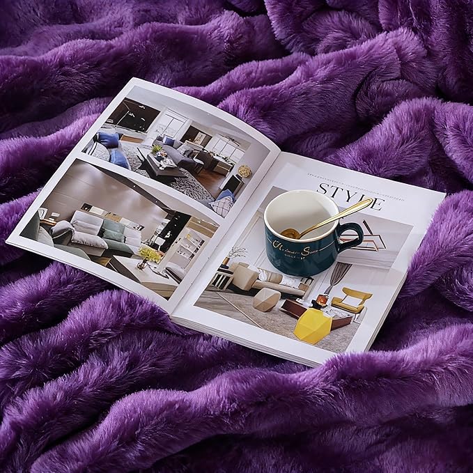 Fluffy Furry Purple Faux Fur Throw Blanket for Couch Bed 50x60 Fuzzy Bubble Soft Blanket for Adults Gift Home Living Room Decorative Decor 860 GSM