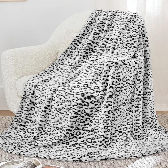 Cheetah Print Blanket for Couch Bed, Soft Cozy Plush Fuzzy Fleece Black Leopard Print Throw Blanket for Women Men, Birthday Gifts for Women Men, Lightweight Gray Home Room Decor All Seasons 50x60