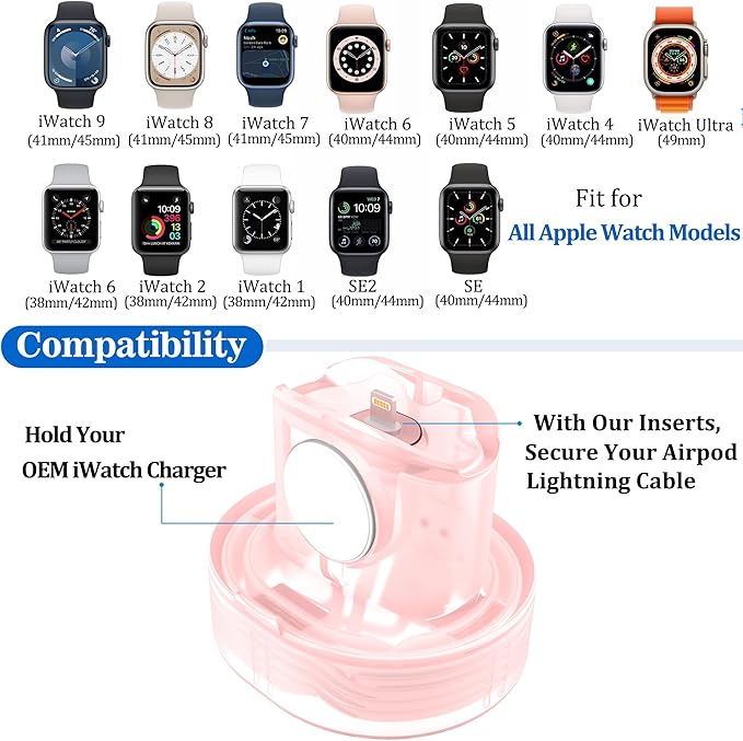 SOKUSIN Stand for Apple Watch Charger - iWatch AirPod 2 in 1 Charging Stand Holder Dock Compatible with All Apple Watch Series 10 9 8 Ultra2 Ultra SE2 7 6 SE 5 4 3 2 and AirPods 1/2/3/Pro (Pink)