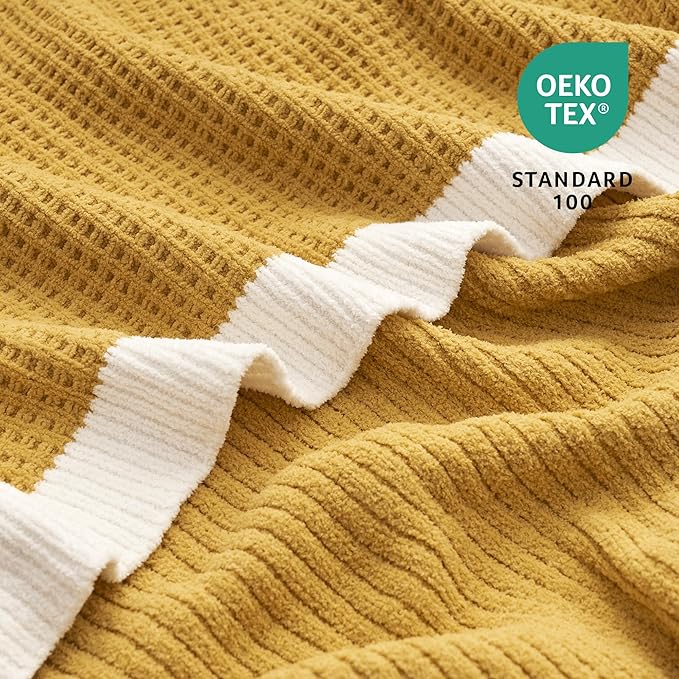Amélie Home Waffle Throw Blanket for Couch, Soft Cozy Chenille Knit Blanket Warm Decorative Throw for Sofa, 50"x60", Ginger