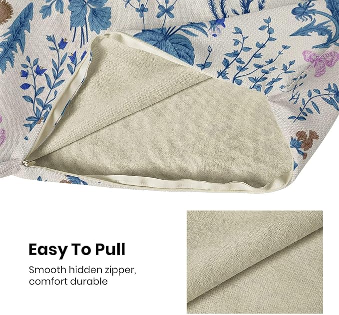 AEIOAE Summer Pillow Covers 20x20 Inch Set of 2,Blue Wild Flower Plant Throw Pillows Case,Seasonal Floral Outdoor Decorative Square Linen Farmhouse Decor Cushion Covers for Home Sofa Bed Couch