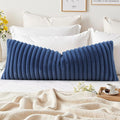 decorUhome Cozy Faux Fur Throw Pillow Covers 14x36 Set of 1 Decorative Soft Plush Striped Lumbar Modern Farmhouse Boho Couch Pillow Cases with Velvet Back for Sofa Bed Living Room, Navy Blue