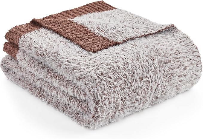 Amélie Home Knit Throw Blanket for Couch, Super Soft Fuzzy Cozy Throw, Giftable Knitted Blanket for Women Men, Birthday, Sofa Bed Living Room Decor, 50" x 60", Heather Brown