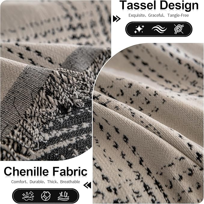 HANDONTIME Couch Cover for Sofa Washable, Checkered Sofa Cover Chic Geometric Design, Pet-Friendly Chenille Furniture Cover for Dogs & Cats Plaid Slip Covers for 3 Cushion Couch (White 71"x118")