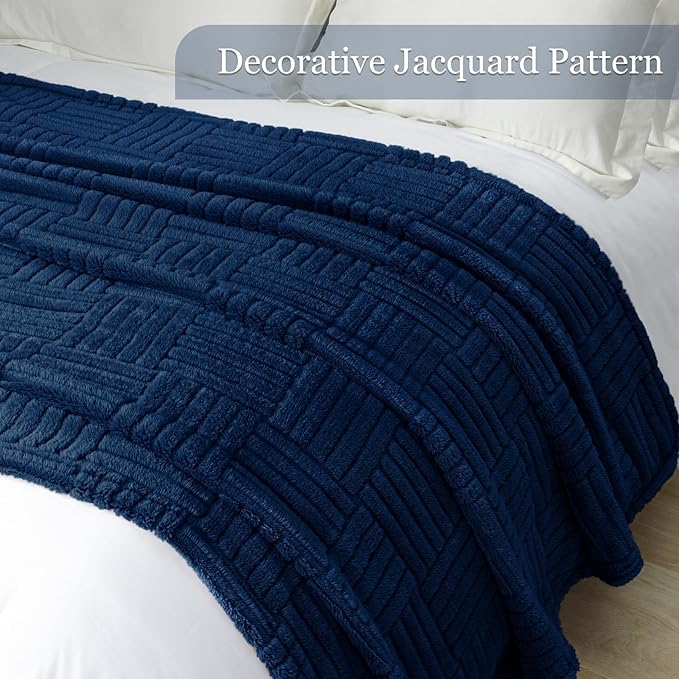 Whale Flotilla Lightweight Fleece King Size Blanket for Bed, Fuzzy Soft Blankets with Decorative Jacquard Pattern for All Season, Warm and Fluffy, 90x104 Inch, Navy Blue