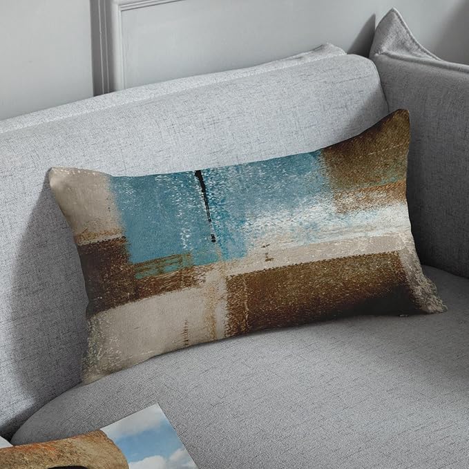 Britimes Throw Pillow Covers Modern Home Art Decor, 12 x 20 Inches Set of 2 Pillow Cases Decorative, Abstract Oil Painting Pillowcases for Bedroom, Living Room, Beige Blue
