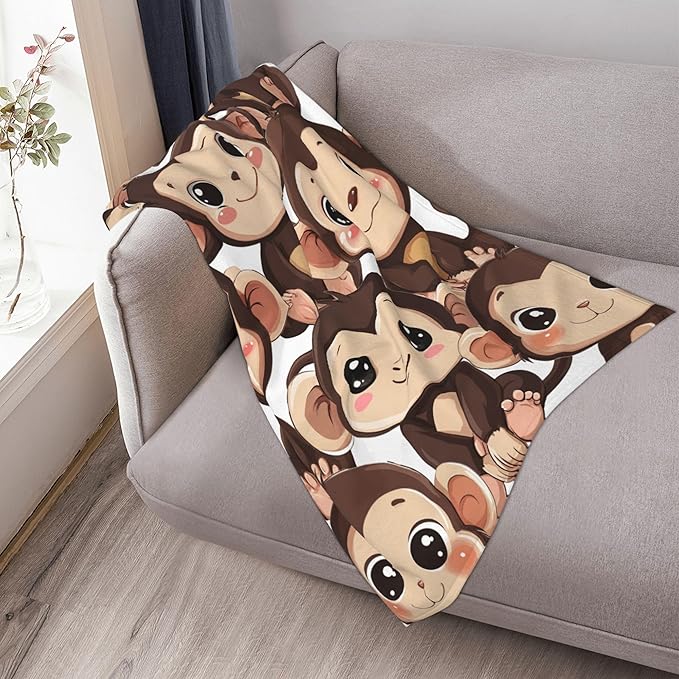 Monkey Throw Blanket Soft Warm Cozy Cute Monkeys Blankets Fuzzy Plush Fleece Monkey Blanket Gifts for Couch Bed Sofa Home Decor 40''X50''