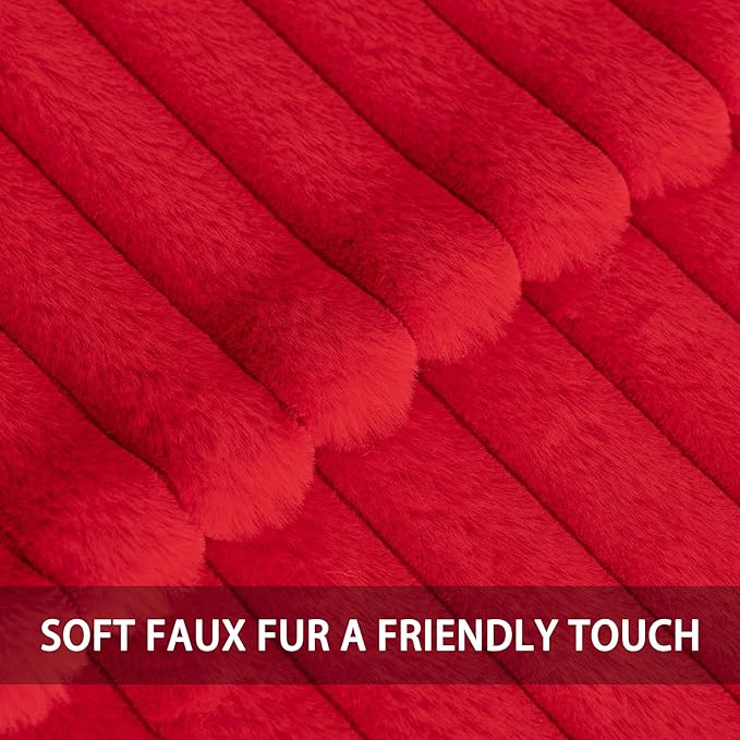 Aegero Pack of 2 Faux Fur Fall Throw Pillow Covers 16x16 Inch, Soft Plush Striped Neutral Couch Pillow Cover, with Velvet Back Modern Home Decor for Sofa Living Room Couch Bed Red