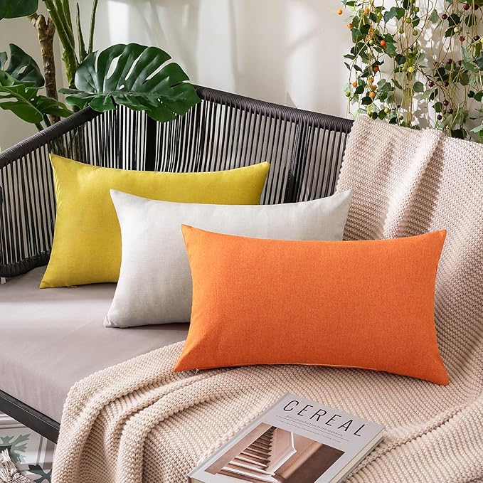 MIULEE Pack of 2 Decorative Outdoor Solid Waterproof Throw Pillow Covers Faux Linen Garden Farmhouse Cushion Cases for Summer Patio Tent Balcony Couch Sofa 18x18 Inch Bright Orange