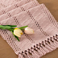 Socomi Boho Table Runner Easter Spring Farmhouse Rustic Dining Kitchen Centerpiece Decor Small Macrame Woven Cotton Linen Coffee Table Runner for Dresser Scarf Home Decor 12x60 in Pink