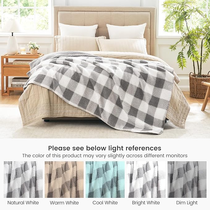 Cozy Bliss Luxury Sherpa Throw Blanket for Couch, Premium Reversible Buffalo Plaid Thick Throw, Warm Cozy Soft Blanket for Home and Gifts (Grey, 60" x 80")