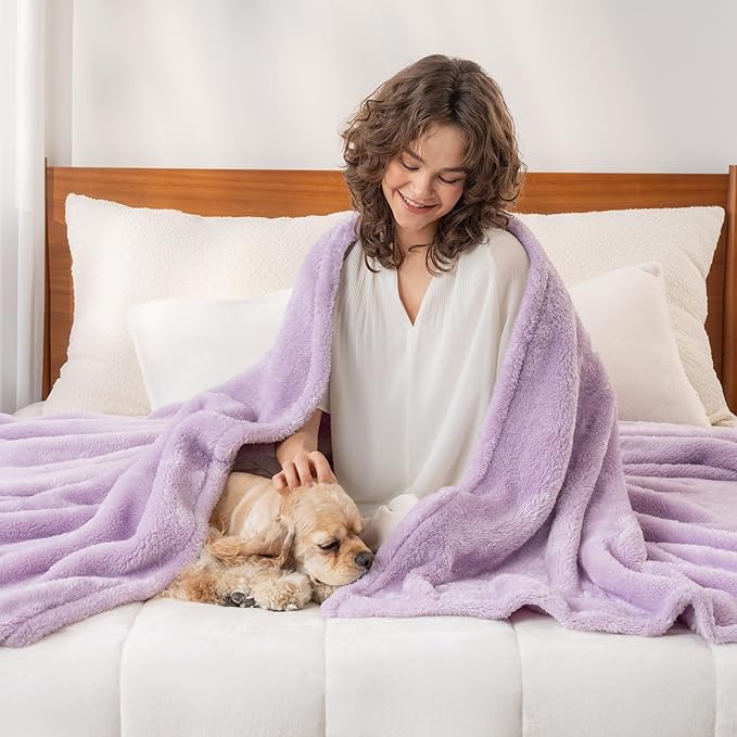 Berkshire Blanket Classic Extra-Fluffy™ Plush Blanket Twin Size, Soft Fuzzy Fluffy Long Hair Blanket for Couch Sofa Bed, Pastel Lilac Purple, 60x92 Inches