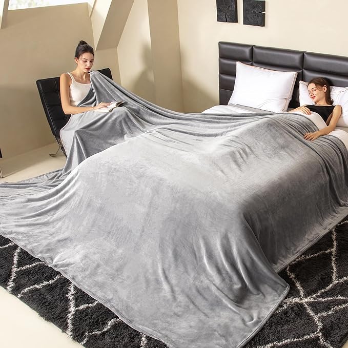 COOVA Oversized King Fleece Blanket 120x120 inches, Soft Cozy Warm Giant Extra Large 10'x10' Blanket for Bed, Sofa, Couch,Travel, Camping, California Huge Flannel Big Throw Blanket, Light Grey