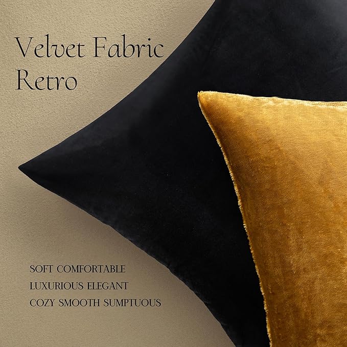 MIULEE Velvet Throw Pillow Covers 22x22 Inch, Pack of 2 - Dark Gold, Soft Solid Decorative Pillow Covers Cushion Cases Modern Luxury Home Decor for Couch Sofa Bedroom Livingroom