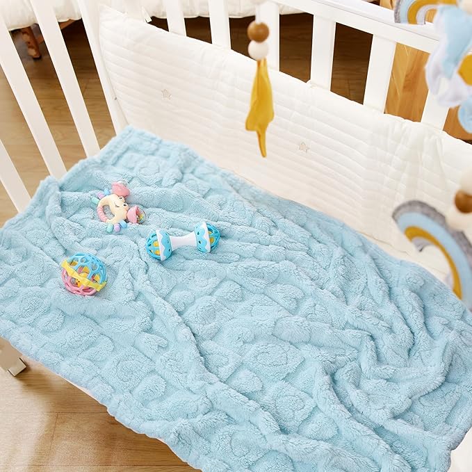4 Pcs Baby Blankets for Boys Soft Toddler Small Blanket for Daycare, Fleece Kid Mini Blanket for Crib Baby Shower, 30 X 40, Blue