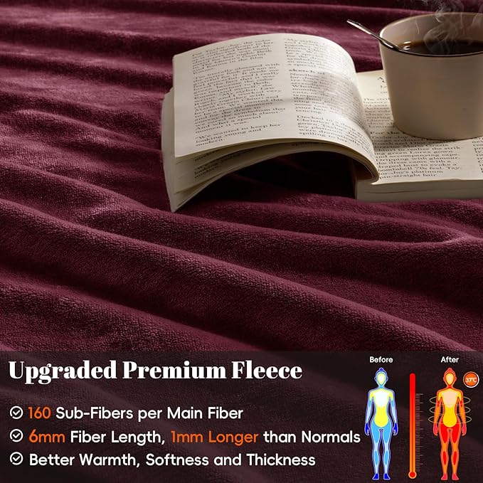 PHF Ultra Soft Fleece Blanket Twin Size, No Shed No Pilling Luxury Plush Cozy 300GSM Lightweight Blanket for Bed, Couch, Chair, Sofa Suitable for All Season, 66" x 90", Wine Red/Burgundy