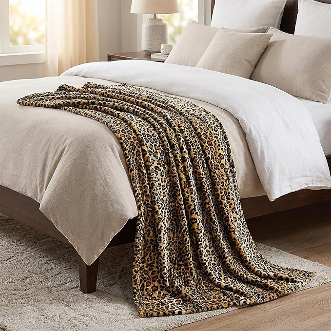 MACEVIA Flannel Fleece King Blanket for Couch, Leopard Print Blankets for Adult, Fuzzy Cozy Soft Fluffy Plush Cheetah Blanket for Bed Sofa 260GSM, Suitable for All Seasons (Brown Leopard,108x90inches)